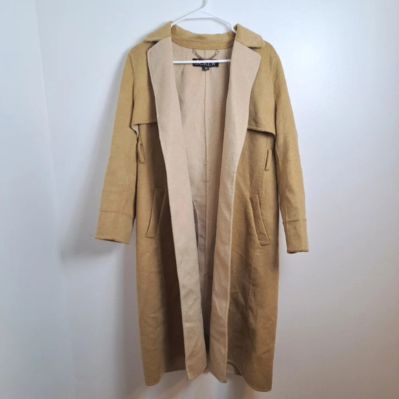 J. Crew Tan Fur Wool Blend Harriet Long Outdoor Feminine Trench Coat Size Small - Picture 1 of 11